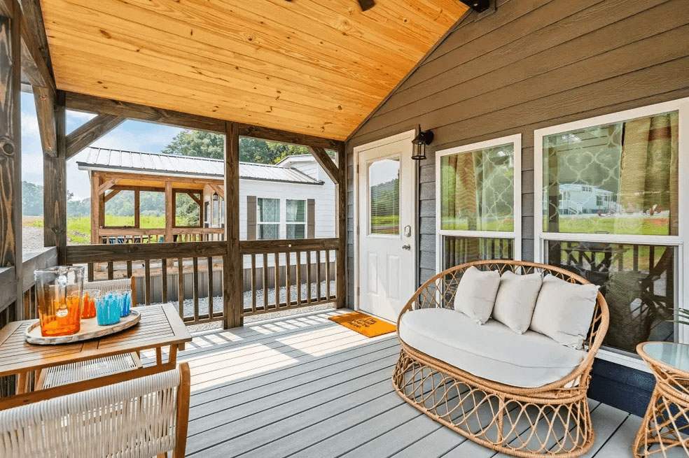 Photo of a Brookside Cabin home taken from the porch